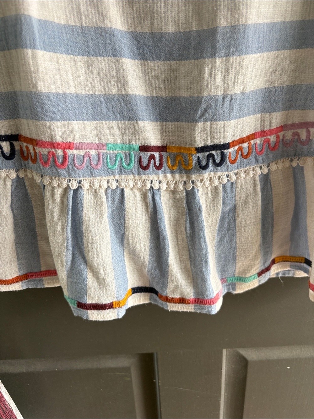Striped Ruffled Tank Top with Multicolor Trim TMHL. GUC - Picture 5 of 7